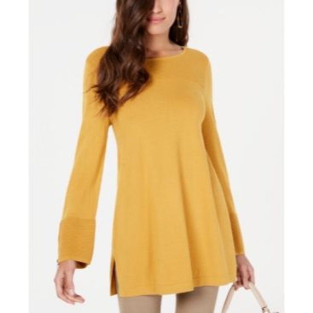 Alfani Womens Zipper Hi-Low Tunic Sweater, Gold, S